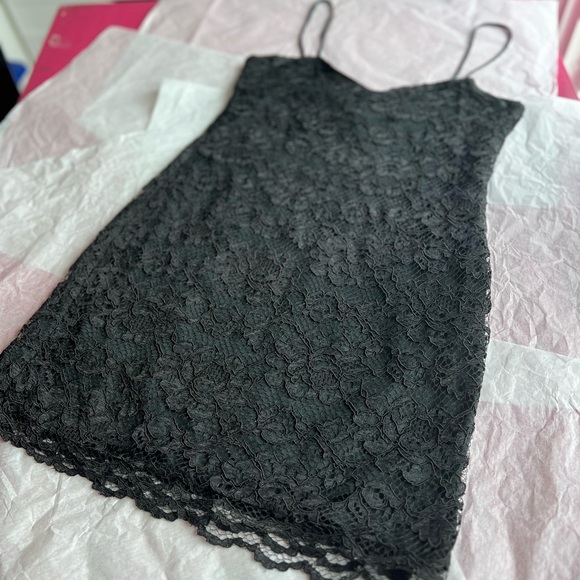 EUC VTG black LBD lace slip M nightie Brettins made in USA lingerie satin LBD - Picture 10 of 11